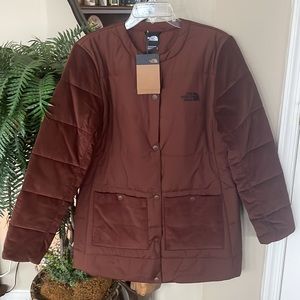 Brand New The North Face Women's Harway Collarless Snap Midi Jacket in Dark Oak